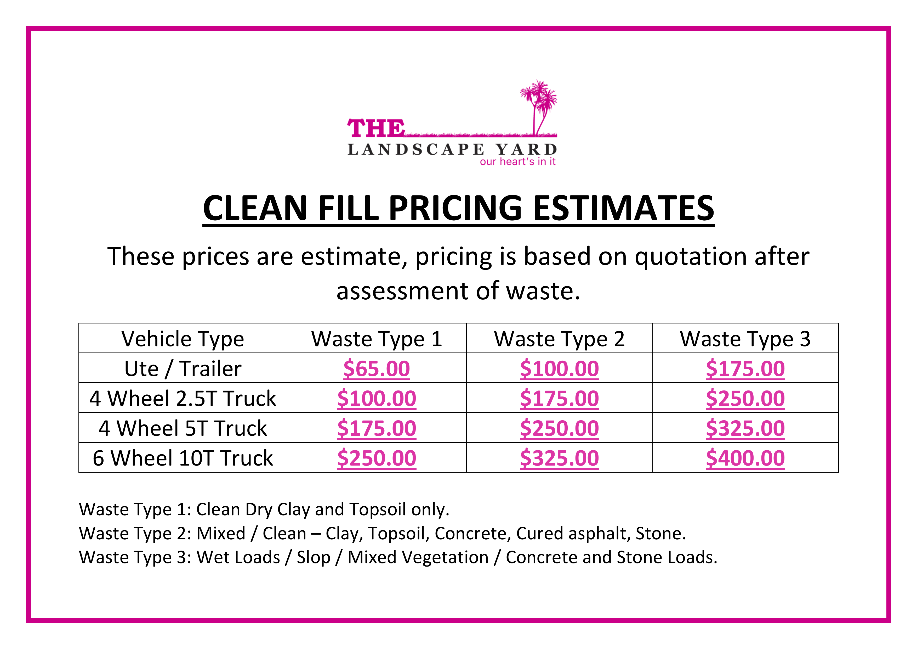 Clean Fill Pricing