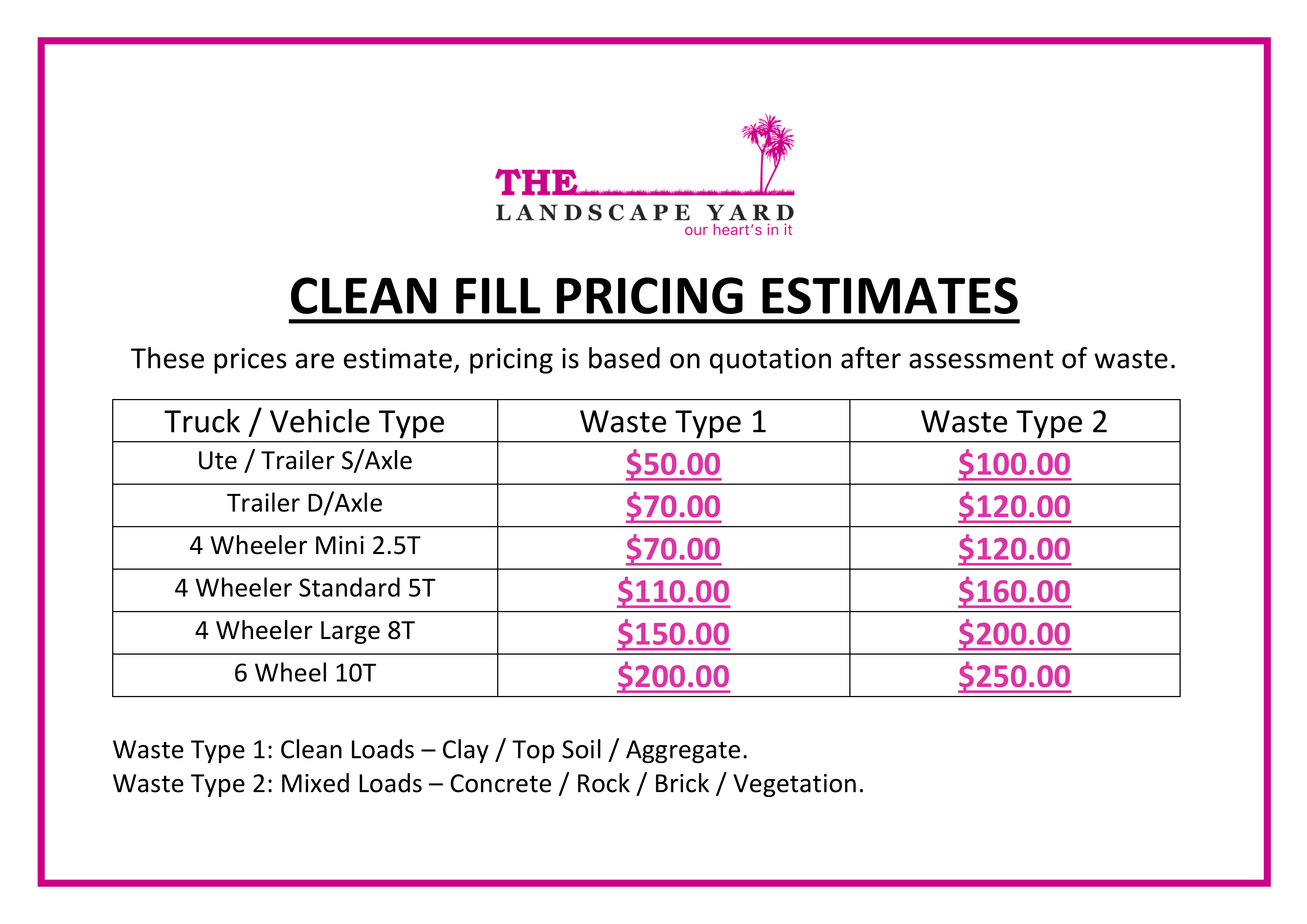 Clean Fill Pricing