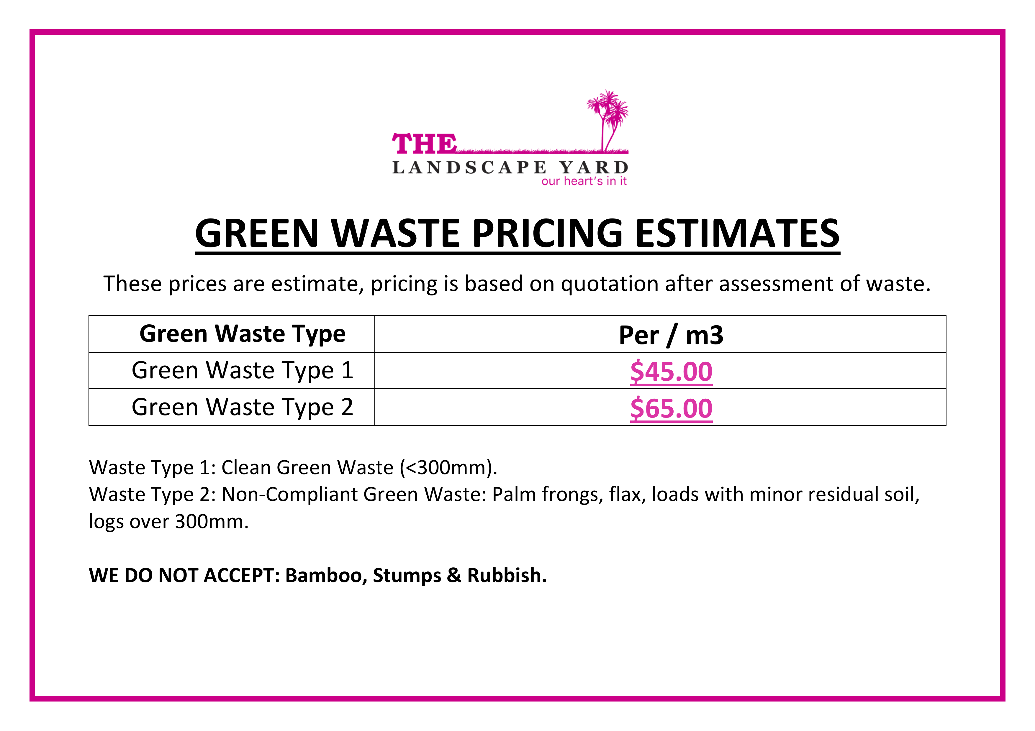 Green Waste Pricing